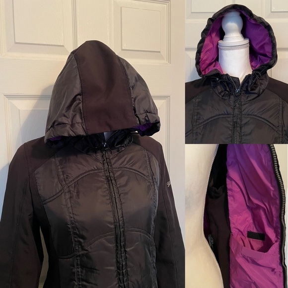 Guess Mid-Length Black Hooded Winter Zip-Up Jacket Women’s Medium - Picture 13 of 14